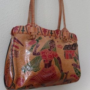 Vintage Handtooled Leather tote purse handbag